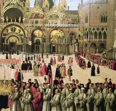 Prozession auf dem Markusplatz, 1496 (Detail) von Gentile Bellini